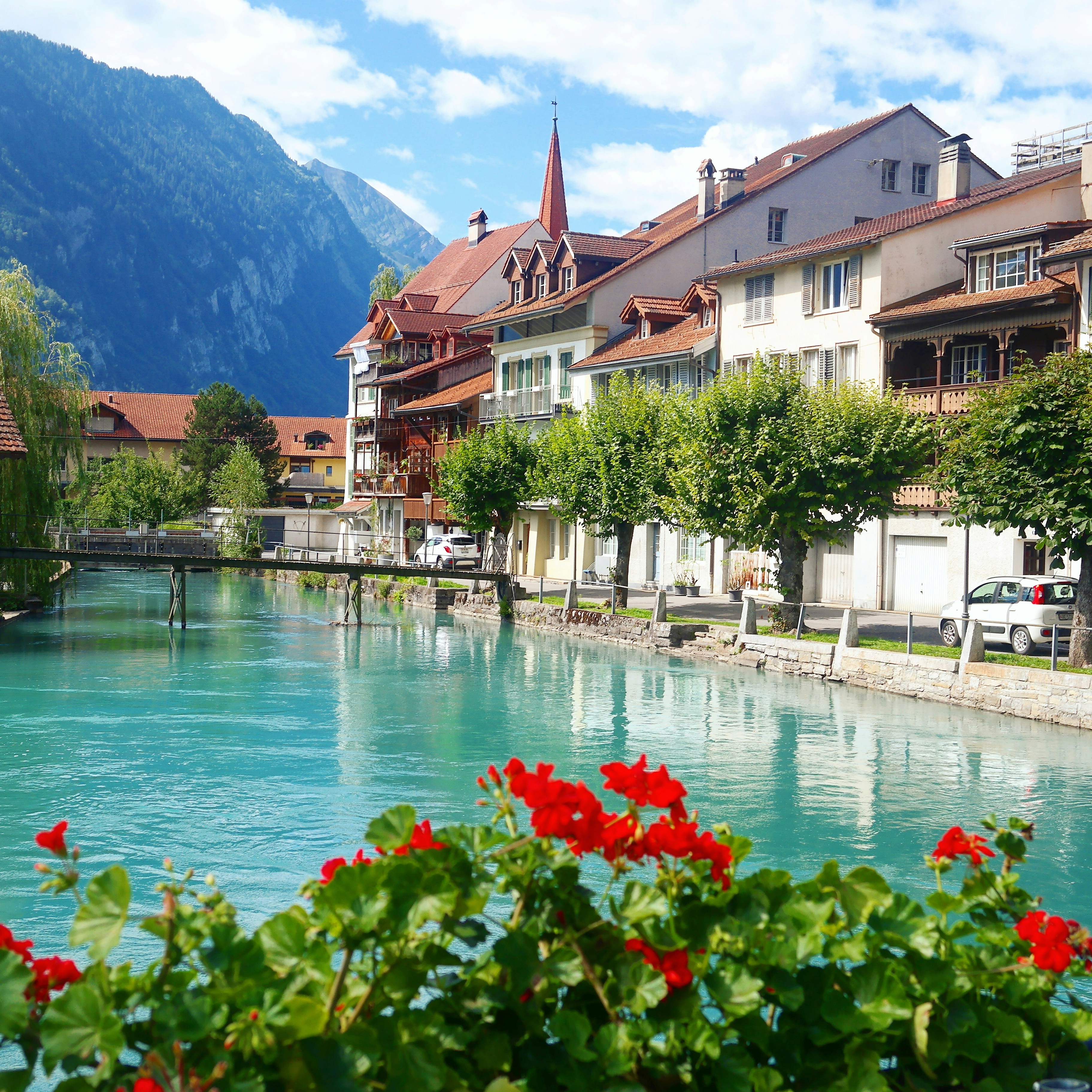 Beautiful Interlaken View with Bridge and River