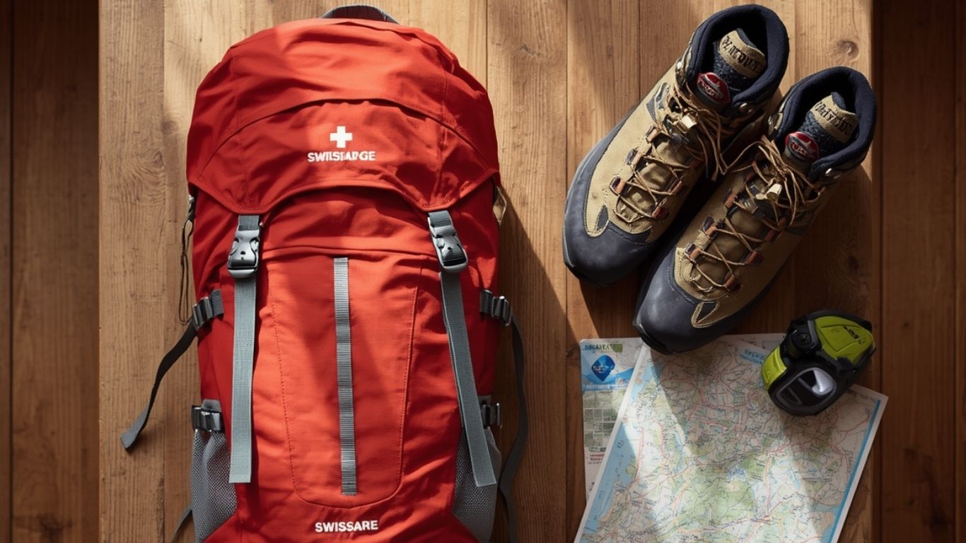 Technical Hiking Gear Flatlay for Swiss Alps